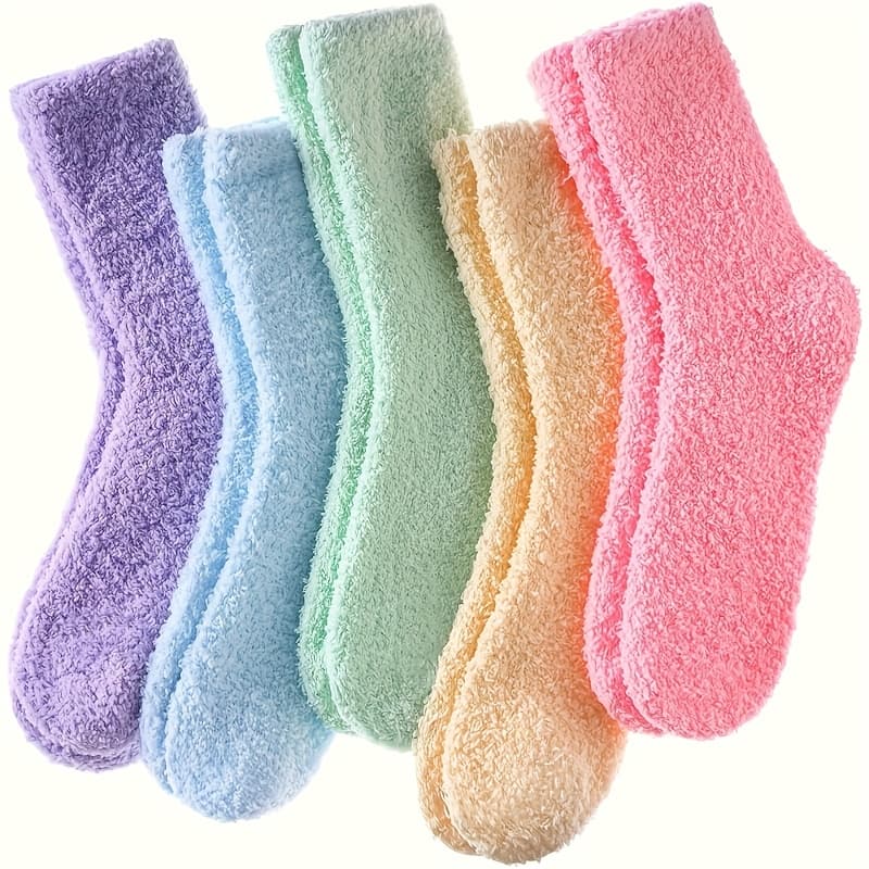 TEMU 5 Pairs Of Plush Winter Warm Socks, Colored Thick Floor Socks, Soft And Comfortable Fluffy Socks, Home Sleeping Socks