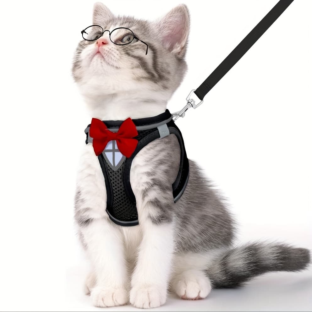 TEMU Cat Harness And Leash Set, Soft And Breathable Vest With Reflective Strips, Escape-proof Kitten Harness, Suitable For Cat Walking And Travel