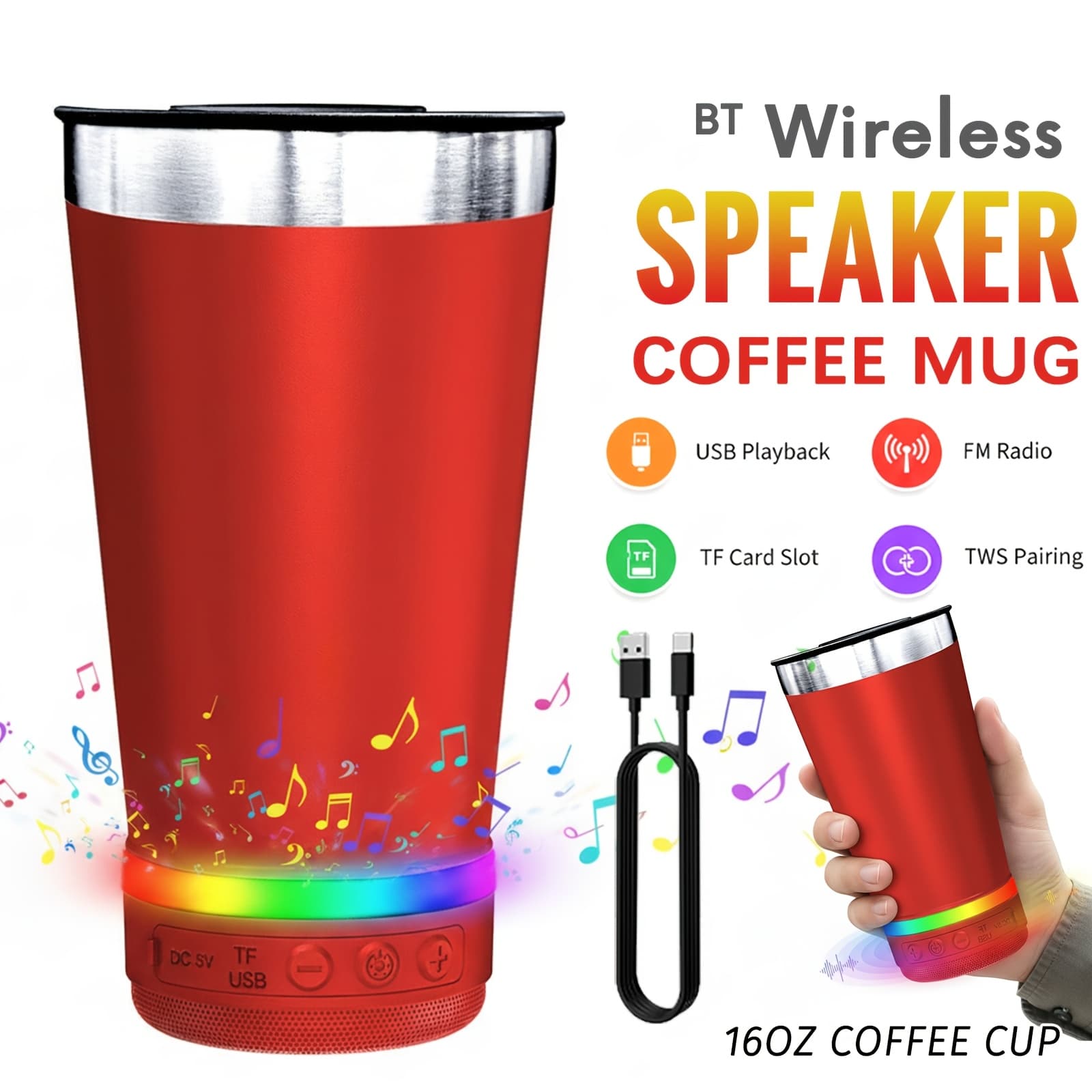 TEMU Led Light-up Bt Wireless Speaker | Fm Radio, Usb/tf Mp3 , Tws Pairing, Rechargeable Battery, Fun Party & For Adults, Teen, Outdoor