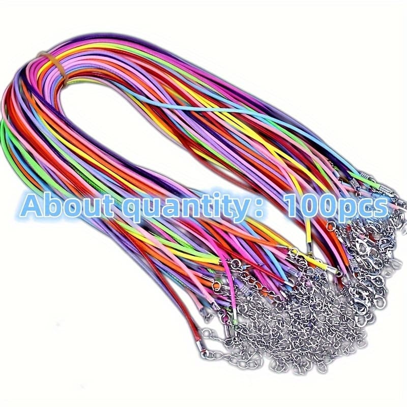 TEMU 100pcs/pack, 3 Colors, 45cm Braided Adjustable Black Leather Cord Wax Rope Used For Handmade Necklace Pendant Lobster Clasp Chain