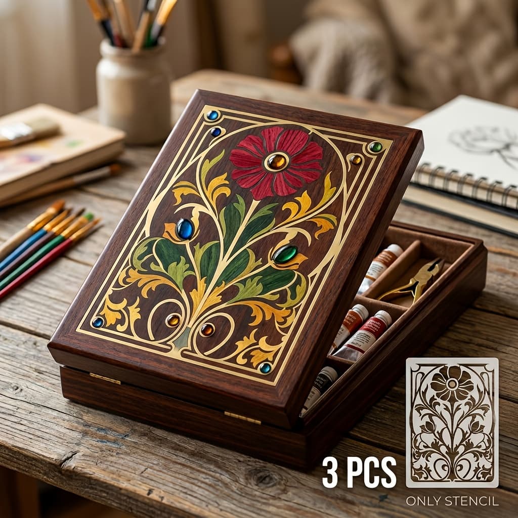 TEMU 3pcs Victorian Charm Floral Stencils, Vintage Flower Border Templates For Painting, Canvas Art And Wall Decor. Elegant For Scrapbooking, Journaling, Fabric Craft And Mixed Media Projects