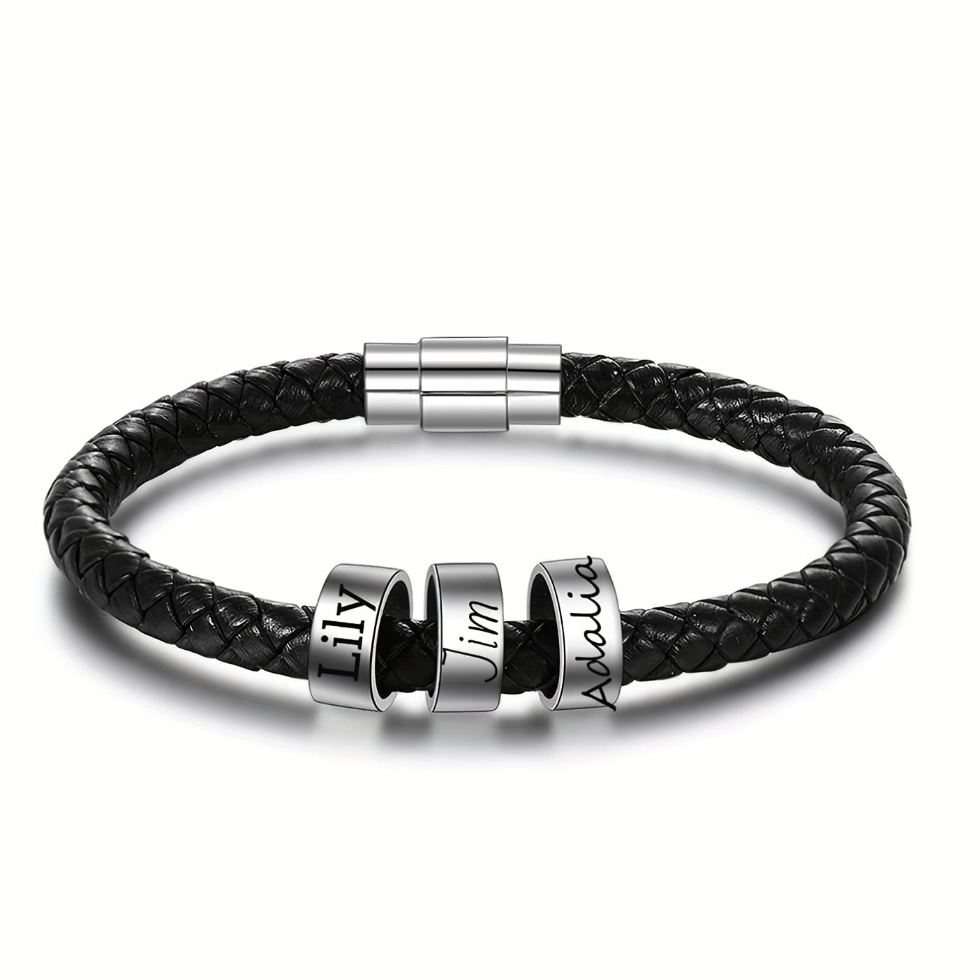 TEMU Custom Men's Bead Bracelets, Personalized Faux Leather Bracelets, Engraved Name Woven Bracelets, Faux Leather Bead Bracelets, Boyfriend Gifts, Father's Day Gifts