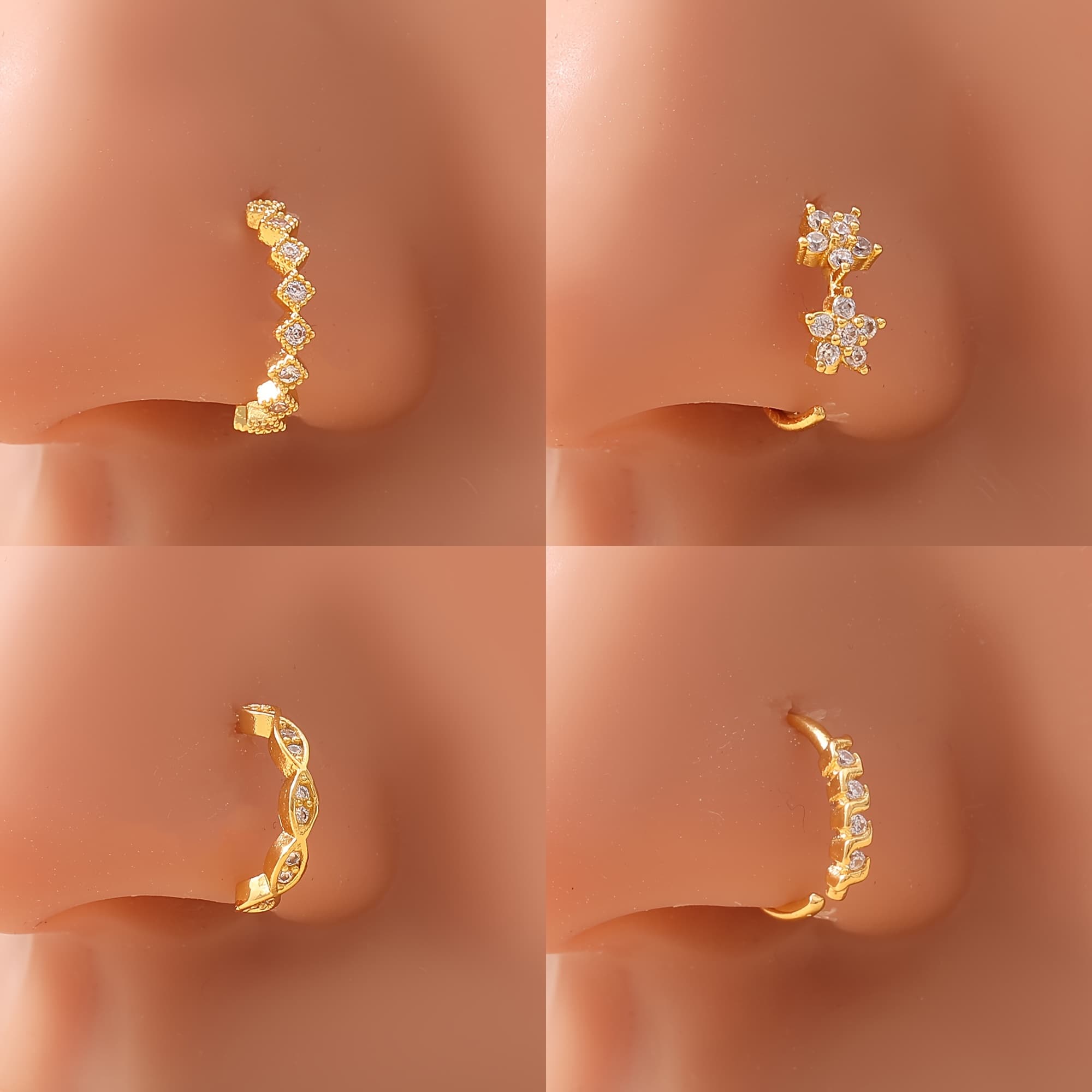 TEMU 4pcs Women's Minimalist Fashion Copper Plum Corrugated Square Stitched Braided Wrap Style Nose Ring Studs For Sexy Decorative Rings Party Gift