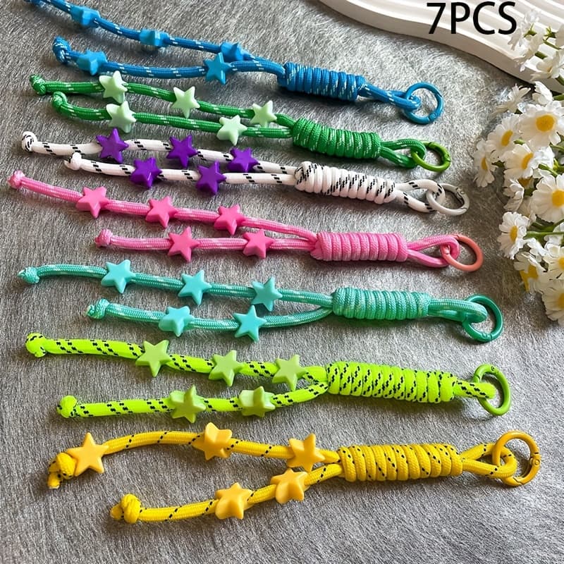 TEMU New Colorful Star-shaped Keychains, Phone Case Additions, Anti-drop Straps For Men And Women, Water Bottle Lanyards, And Bag Charms Are