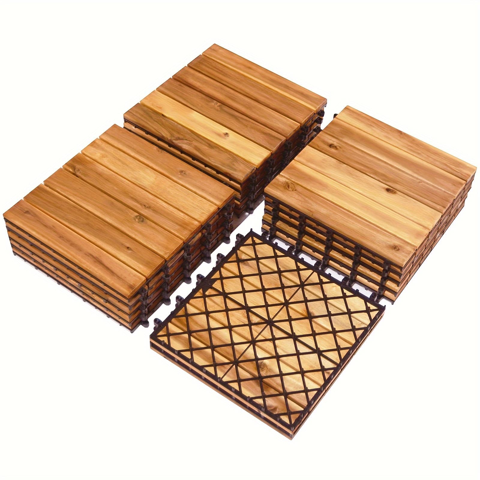TEMU Costway 27pcs Patio Interlocking Tiles Acacia Slat Wood Garden Outdoor &indoor