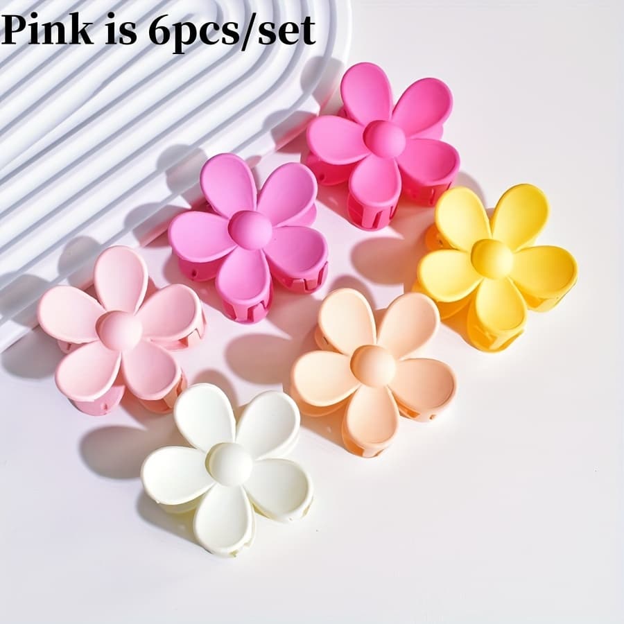 TEMU 6pcs Ladies Matte Texture 5cm Flower Shape Medium Hair Claw Set Suitable For Thin Hair Using Cute Fashion Ladies Gift Casual Hair Claw