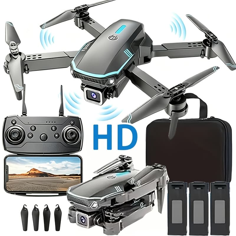 TEMU E88 Pro Max Drone, With 4k Dual Cameras, Visual Remote Control With Display Screen, 2 Batteries, Brushless Motor And Obstacle Avoidance Function, Return, Led Lights, Foldable Quadcopter Drone