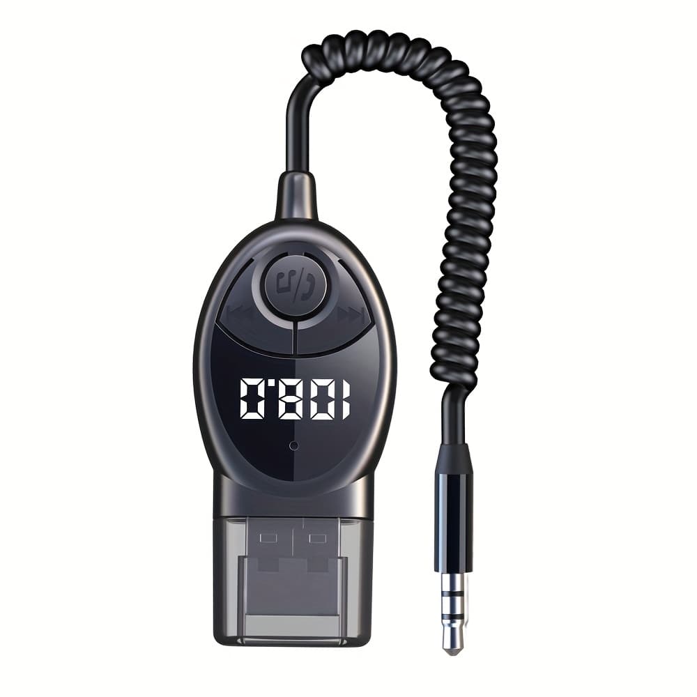 TEMU Car Audio Receiver Bt5.3 Fm Transmitter Call 3.5mm Retractable Cable Aux Out Usb Dongle Stereo Wireless Adapter For Pc Car Kit