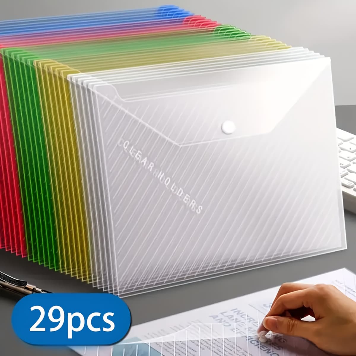 TEMU 29pcs Durable A4 File Bag, Snap Design, Random Multi-colors Striped Folder, Waterproof Material - Suitable For Document Storage In Offices And Schools, Perfect Accessory For To School
