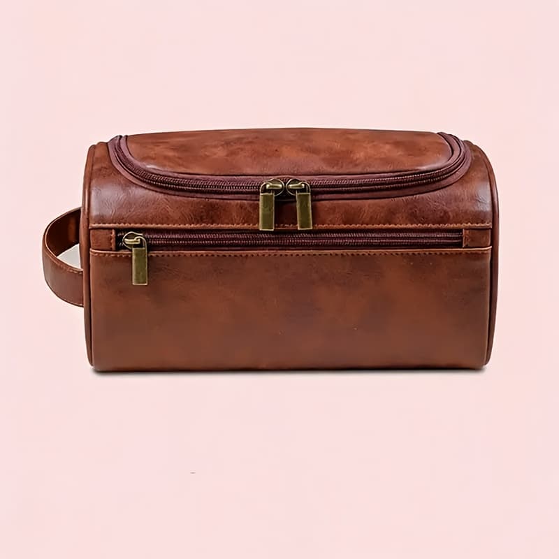 TEMU Large Capacity Men's Toiletry Bag, Portable High Quality Pu Makeup Bag, Simple Travel Handbag For Business Trips