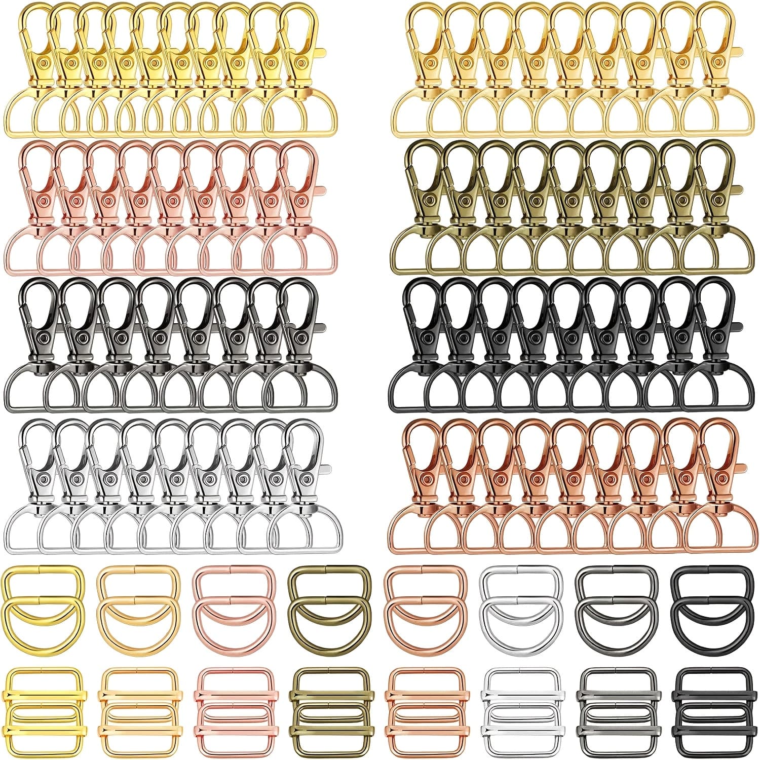 TEMU Set Of 96 Swivel Clasps Featuring D Rings And Slide Buckles, Ideal For Lanyards, Keychains, And Craft Projects, In 8 Different Colors