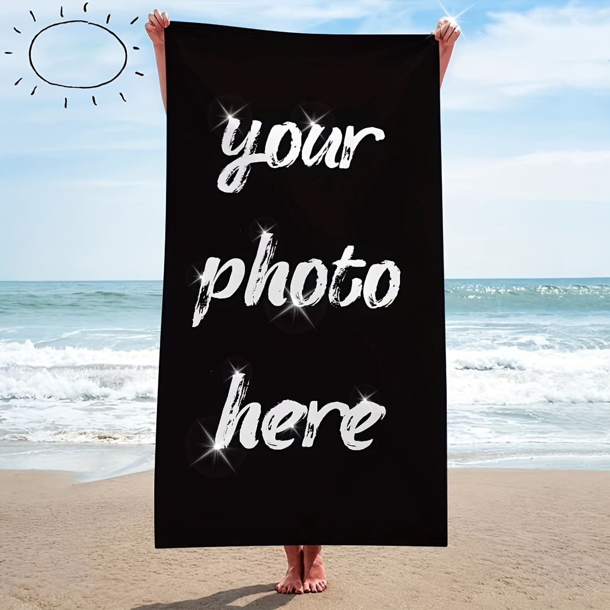 TEMU 1pc Custom Pattern Solid Color Beach Towel, Perfect For Beach, Swimming, Camping, And Travel Essentials, Beach Blanket