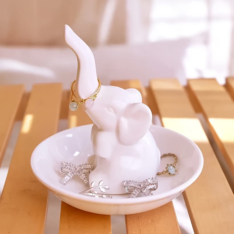 TEMU Elephant Ring Holder Stand - Jewelry Organizer With Gemstone Accents, Elegant Tabletop Decor For Christmas, Valentine’s Day, Thanksgiving & Home Décor,