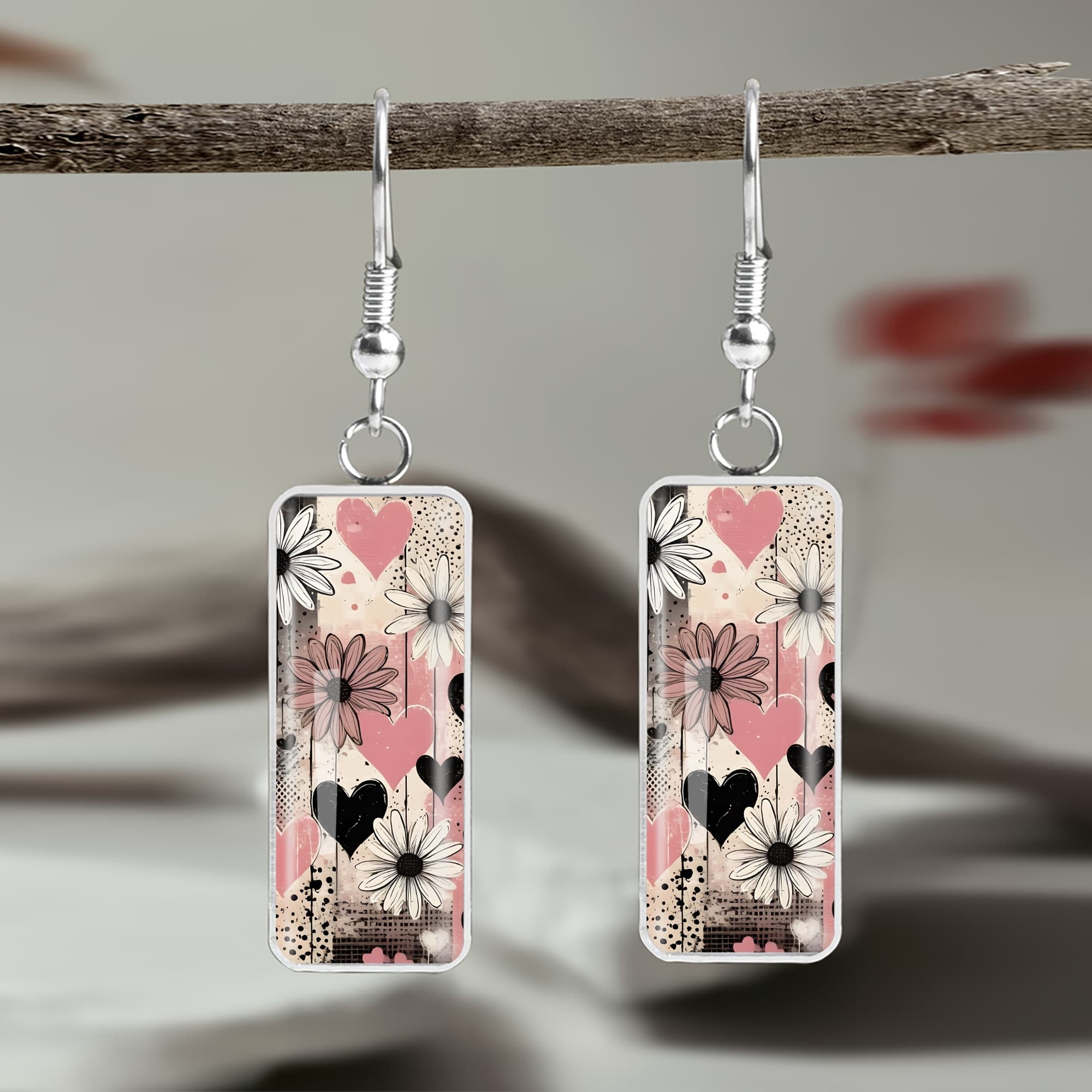 TEMU 1pair Petal And Heart Pattern Elegant Steel Earrings, Women's Fashion Drop Earrings, Suitable For Daily, Party And Holiday Wear Valentine's Day Gift, Birthday Gift, Summer Wear Matching