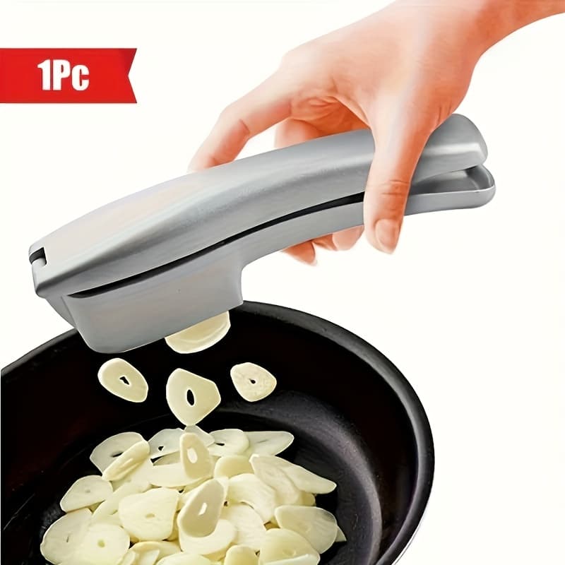 TEMU 1pc Garlic Slicer And Mincer 2-in-1 Garlic Press Multifunctional Garlic Masher Household Garlic Crusher Kitchen Gadget Artifact Aluminum Alloy With Black Cleaning Piece