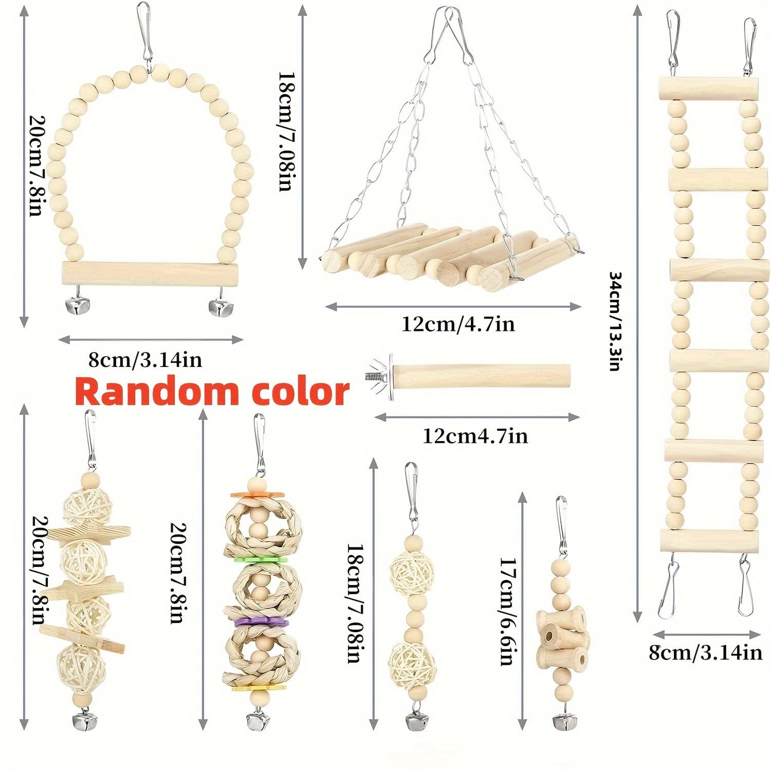 TEMU A Set Of Bird Toys, Including Peony Heart-shaped Toys For Small And Medium Parrots, A Swing Ladder, And A Solid Wood Log Chewing Ball