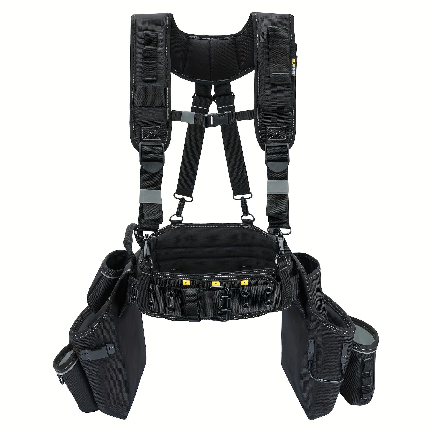 TEMU Melotough Carpenters Tool Belt With Suspenders Professional Tool Belt Combo Organizer With Tool Pouch Suspenders With 32 Pockets And Loops Fits 32"-50"waist For Electrican