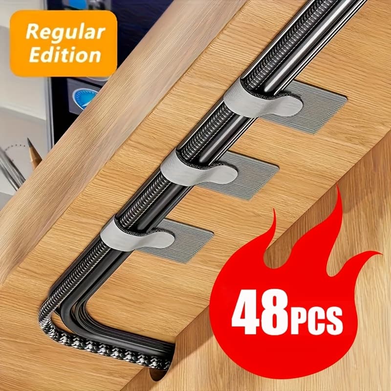 TEMU Self-adhesive Cable Ties, Versatile Wire Straps, Multi-use Cord Organizers, Adjustable Cable Management Clips, For Home, Office, And Kitchen (48pcs)