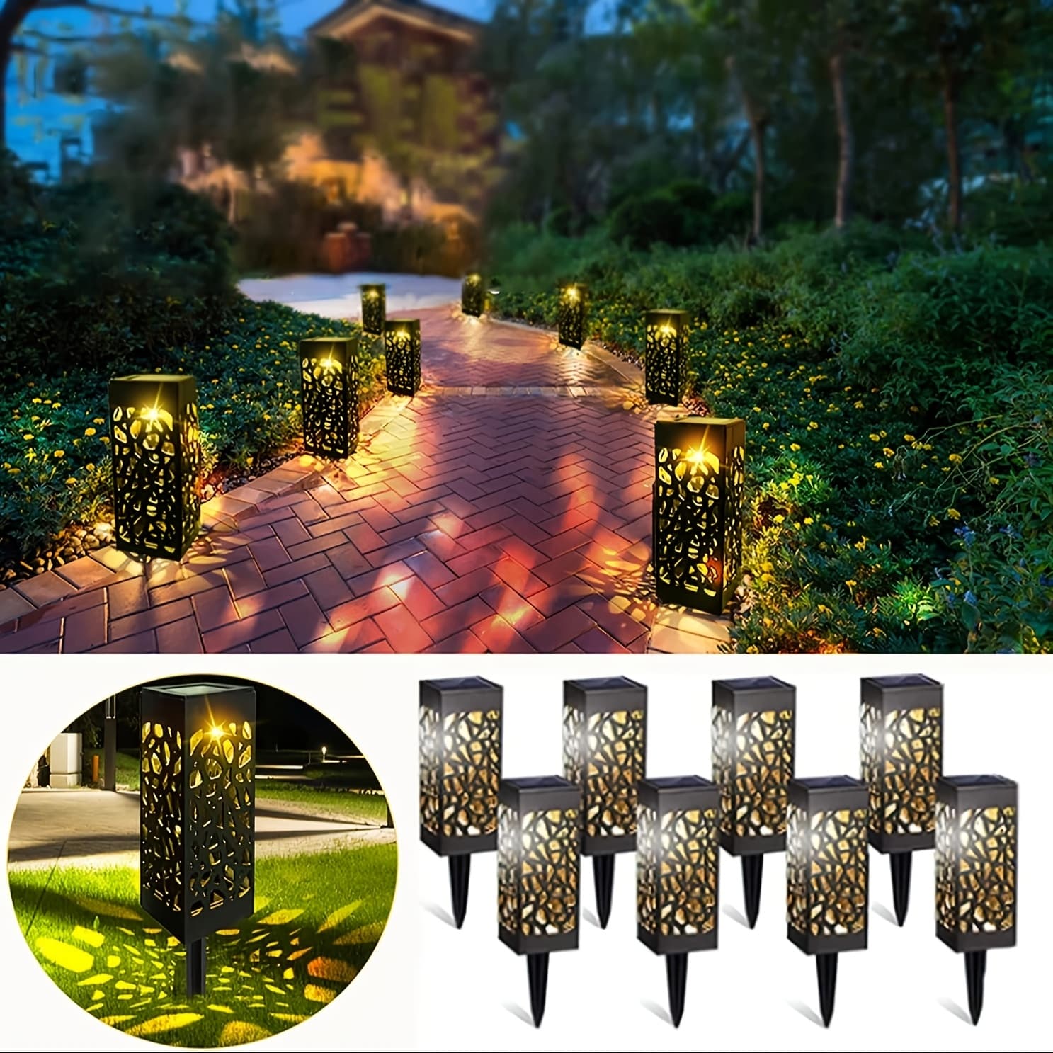 TEMU 6pcs Solar Garden Decorative Lights Outdoor, Solar Channel Outdoor Lighting, Ip44 Waterproof Automatic Switch Solar Garden Lights, Suitable For , Driveways, Lawns, , Courtyards