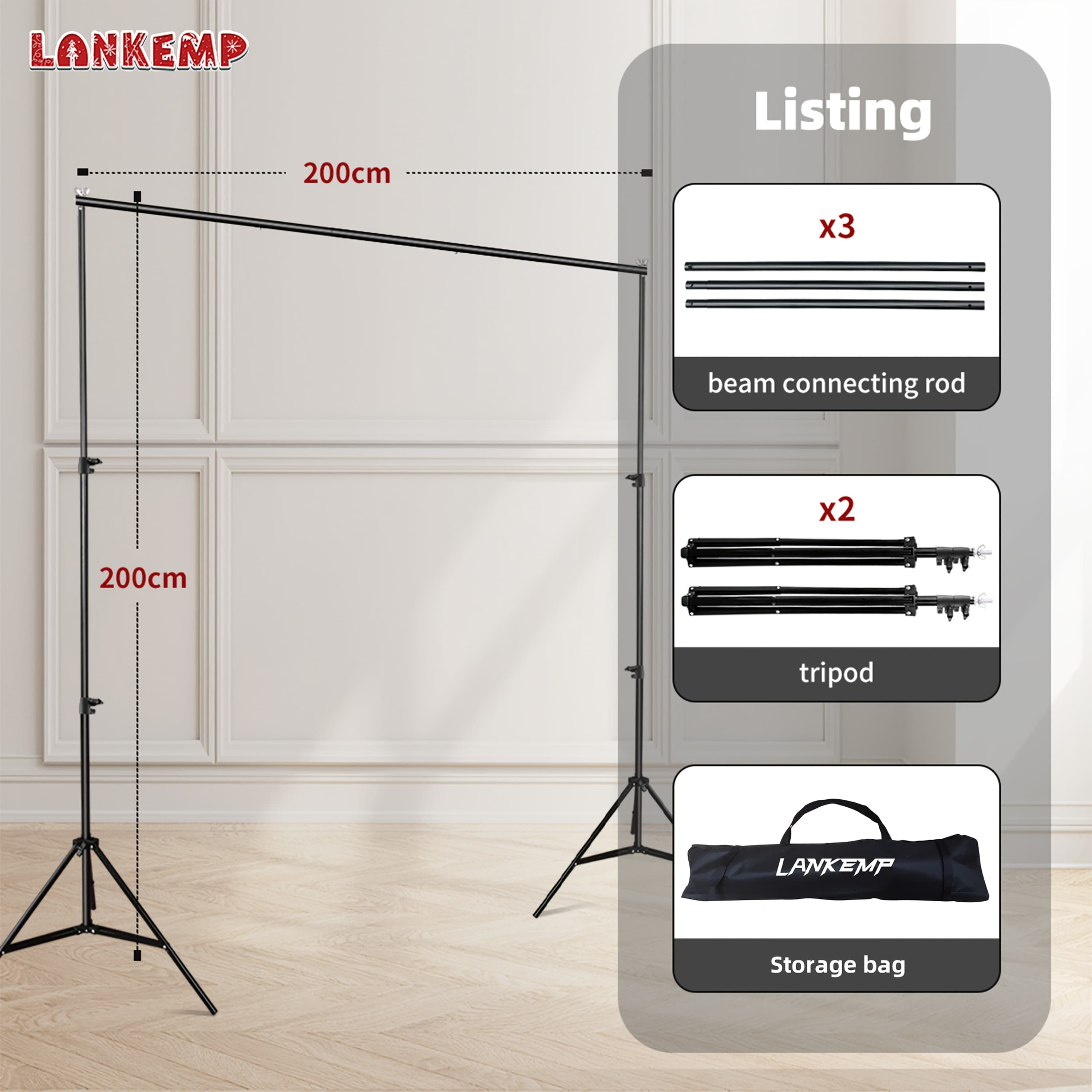 TEMU 2mx2m/7ftx7ft Photography Studio Background Station Photo Video Studio Background Station Background Support System Kit Landscape Shelf Frame Light Kit