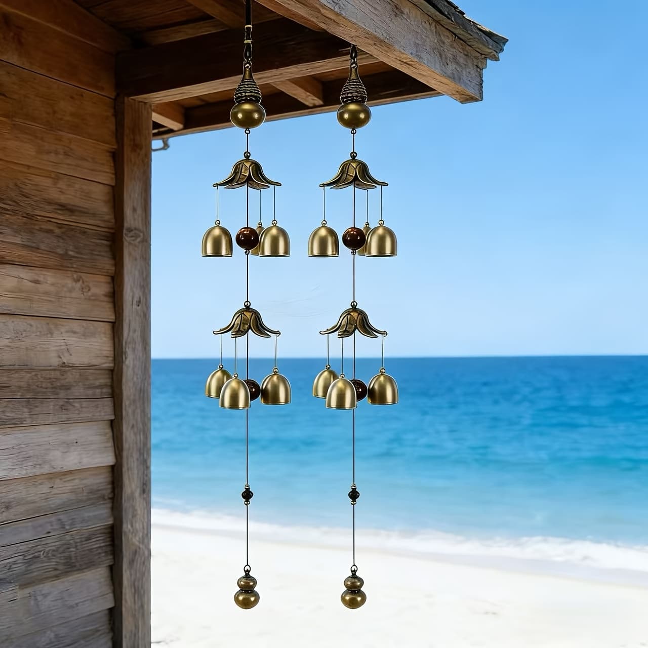 TEMU 2 Sets Of Metal Wind Chimes Outdoor Hanging Decor & Door Bells For Shops, Double Layer Gourd Design
