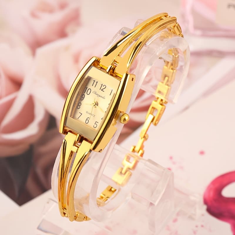 TEMU Elegant Golden Minimalist Women's Quartz Bracelet Watch