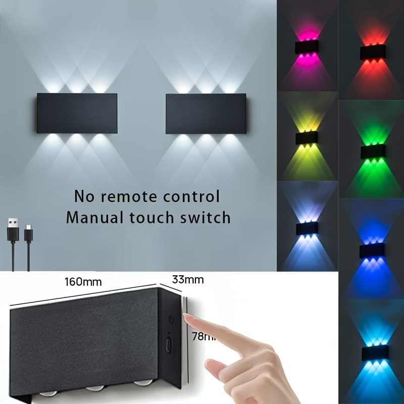 TEMU 2pcs Rgb Wall Light 3600 Battery Powered, Festive Atmosphere For Bedroom, Hallway, Living Room Decoration, Creative Gradient Dimming Night Light