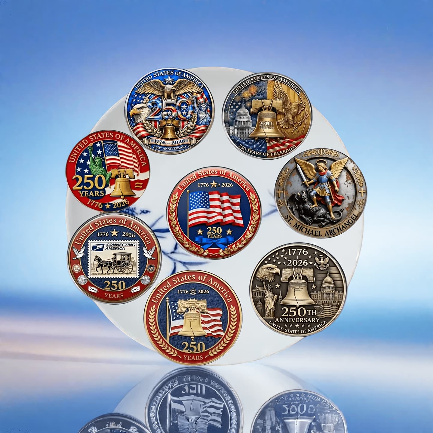 TEMU 250th Anniversary Coin, Made Of Alloy Material, 8pcs In Total, Suitable For Collectors, As A Gift For Elders, Or , For Thanksgiving Day, Father's Day, Day