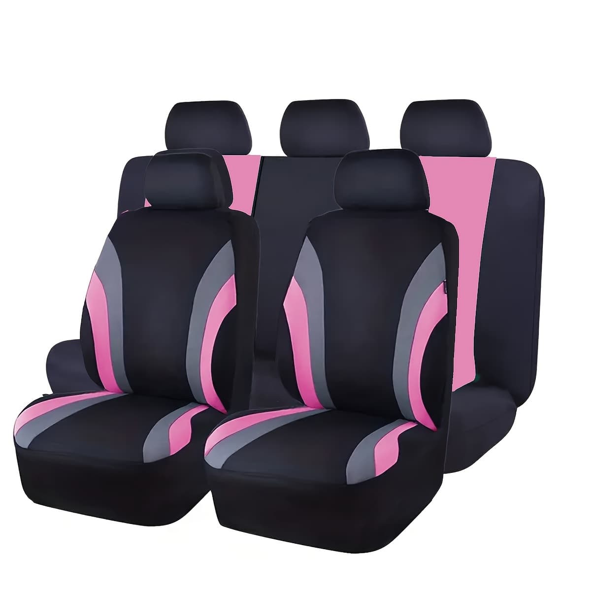 TEMU Car Seat Covers With A Fabric Design Featuring Dual Waistlines, Set Of 9pcs For A 5-seat Vehicle