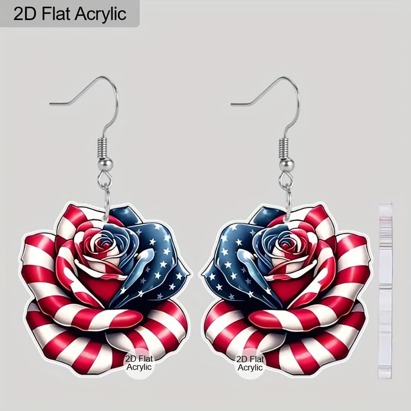 TEMU 2d Flat, 1 Pair Fashion Rose Flower Acrylic Earrings For Women Day Earrings Holiday Celebration Earrings Holiday Gifts For Women, 2d Flat