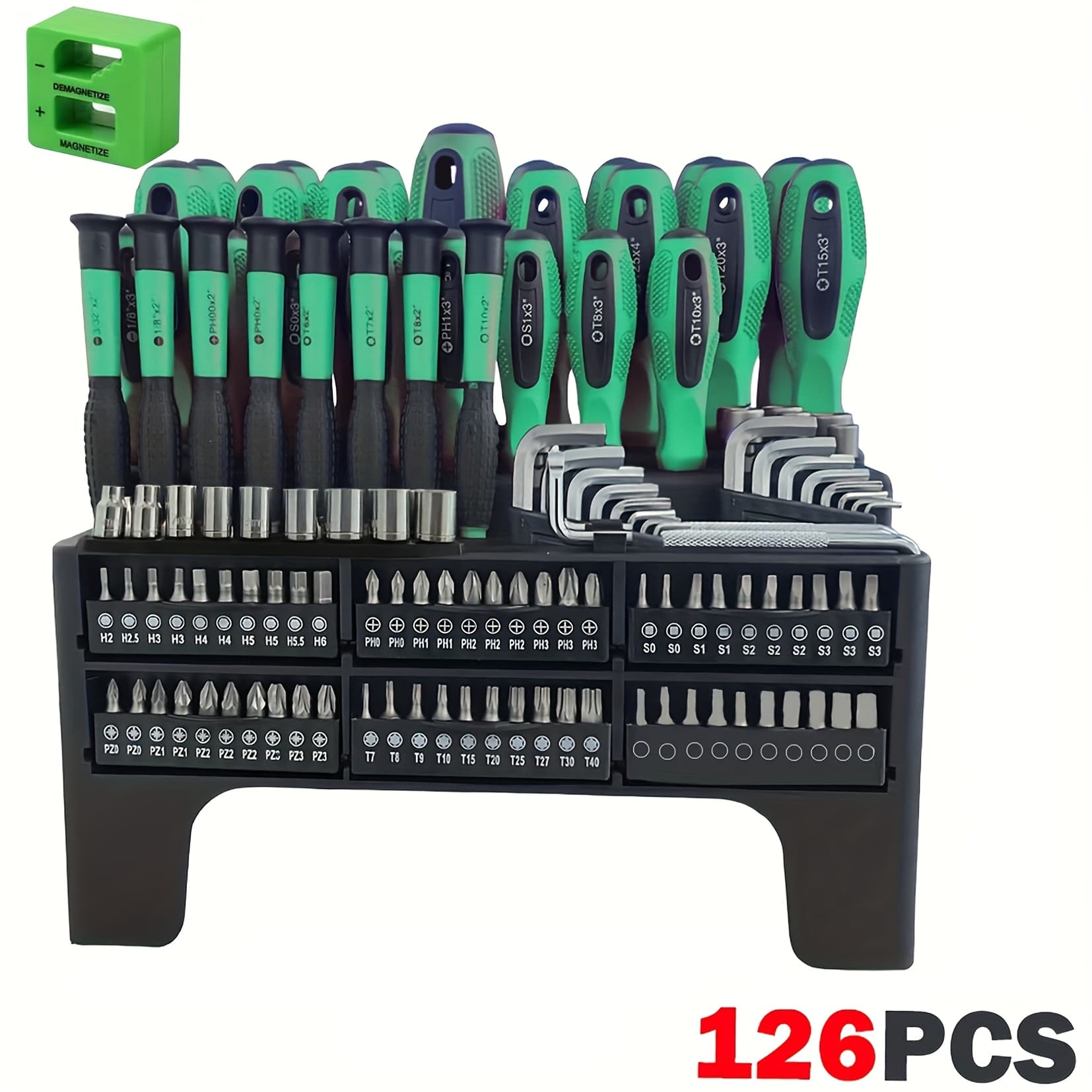 TEMU 126pcs Magnetic Screwdriver Set With Plastic Rack Organizer, With A , Including Precision Screwdrivers, Ratchet Wrenches, Hex Wrenches And Hex Handle Sockets, Diy Set, A For Daily Use And.