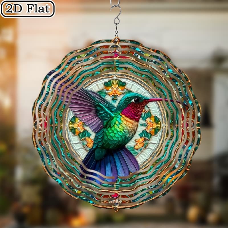 TEMU 1pc Hummingbird & Wind Spinner - 10-inch Metal Kinetic Garden Ornament With 360° Rotating 3d & Colorful Wind- Motion, Iron Hanging Decor For Yard,, Indoor/outdoor Use - Ideal Gift For