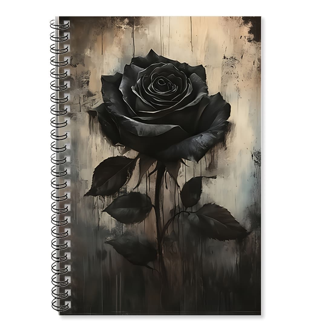 TEMU Elegant Gothic Black Rose Spiral Notebook - A 5.7x8.3 Inch Hardcover Journal With College Ruled Pages, Sturdy Ideal For Office, School, And Art Sketches - An Gift For Women, Educators, Students