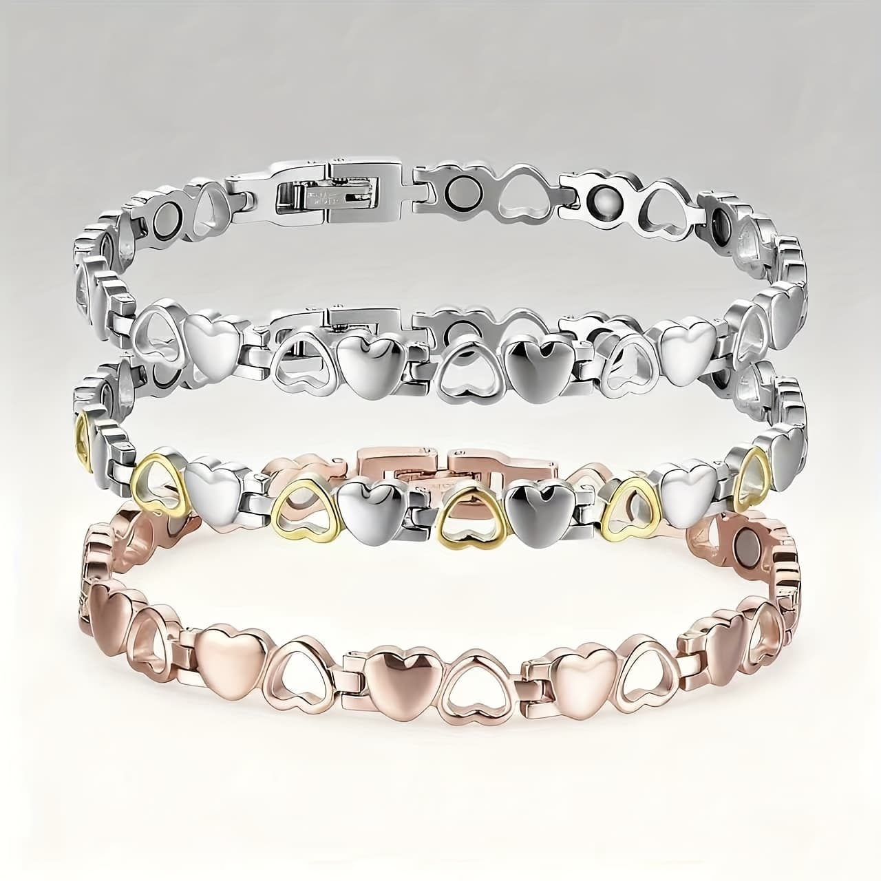 TEMU 3pcs Stainless -shaped Magnetic Bracelet, Elegant Adjustable Stainless Steel Jewelry Gifts, Stainless Steel Jewelry