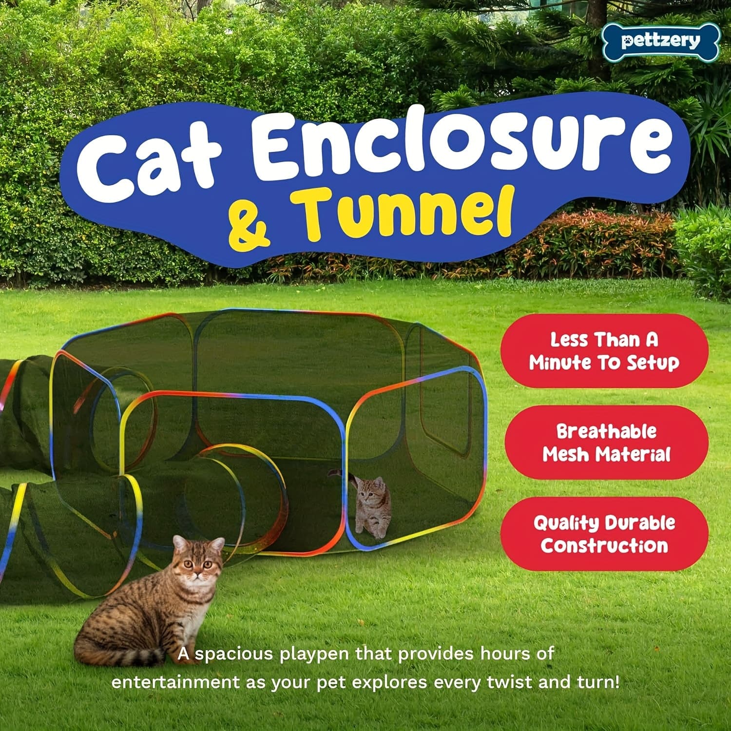 TEMU Outdoor Cat Enclosure - Portable Outdoor Cat Tent - Cage Free Outside Cat Playpen Pet Enclosure - Enclosed Cat Run - Cat Tunnel Outdoor Cat Tunnels For Indoor Cats & Small Animals