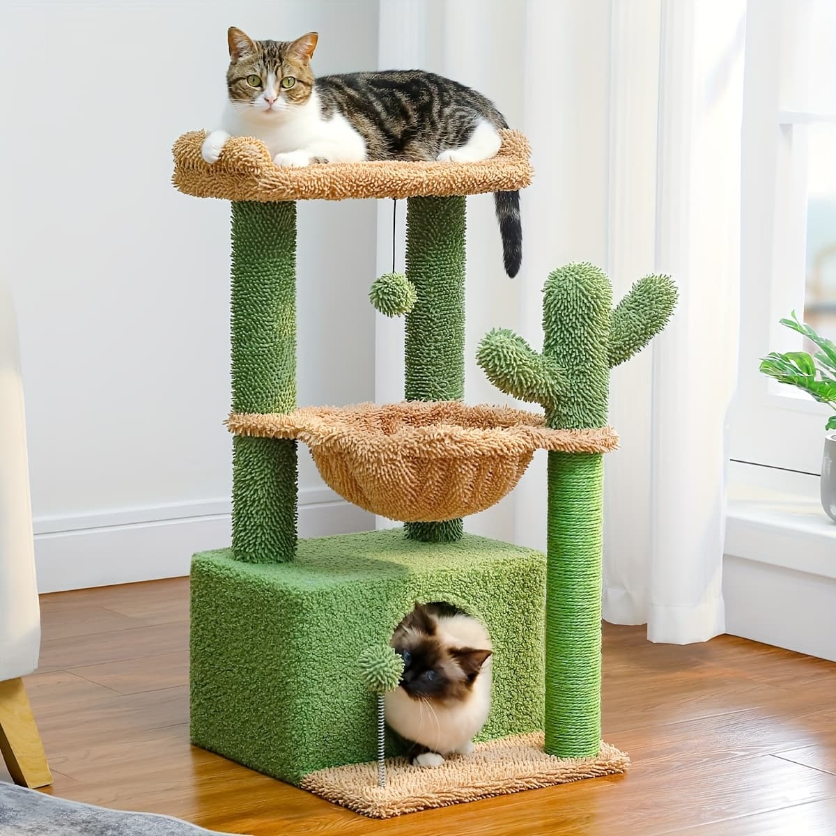 TEMU 80 Cm Indoor Cat Tree With 4 Features, Includes Spacious Cat Condo, Scratching Post, Deep Hammock, And Comfortable Top Perch And Pink
