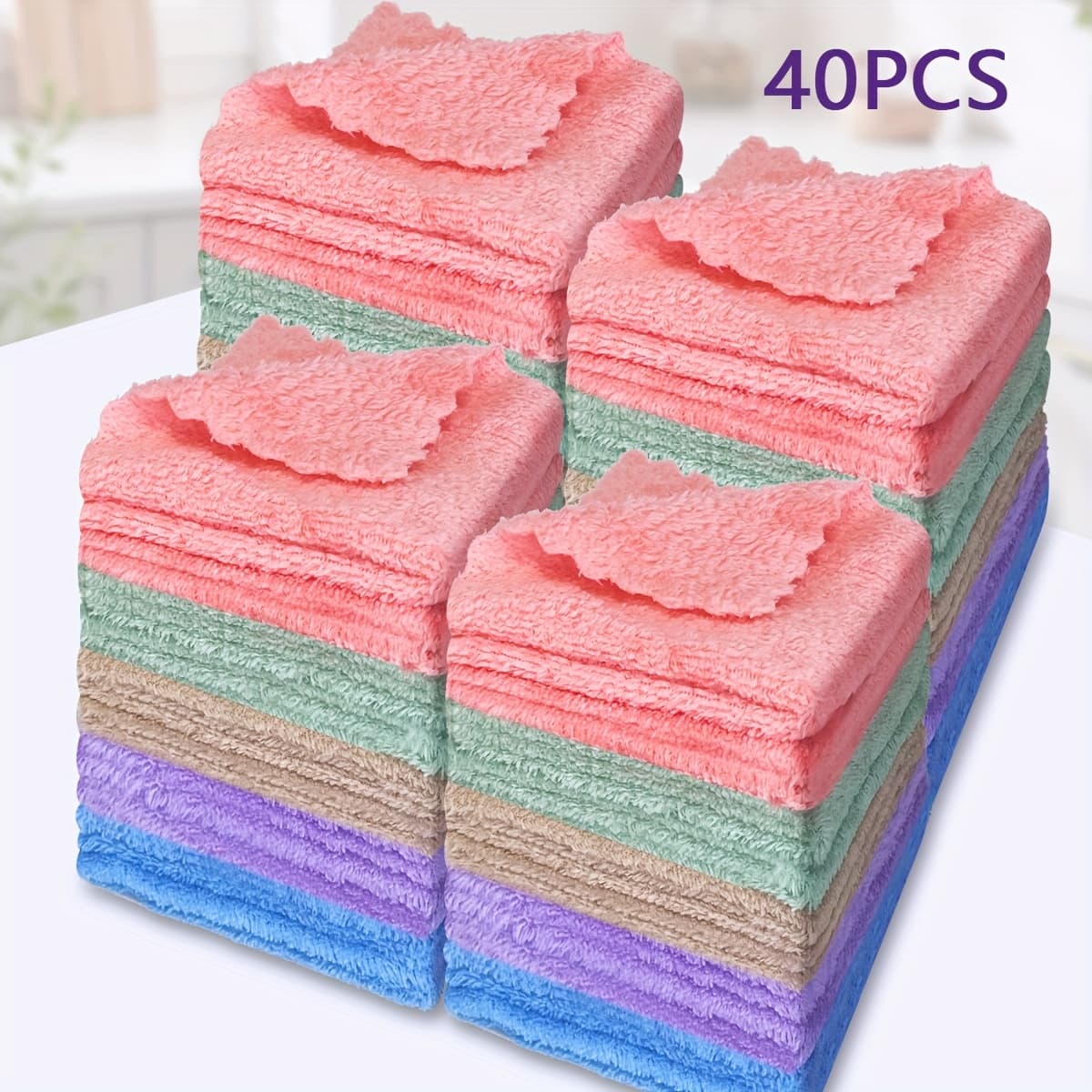 TEMU Set Of 40 Microfiber Towels - Quick-drying, Absorbent Hand And Face Towels Suitable For Home Bathrooms, Made From Skin-friendly Coral Fleece For