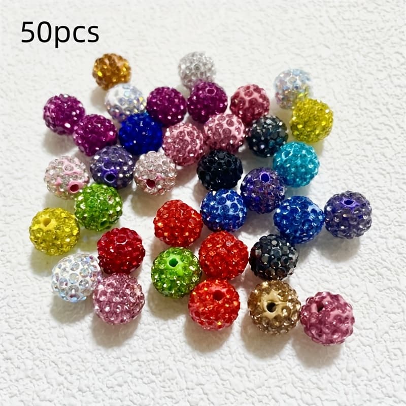 TEMU 50/100pcs 8mm Mixed Color Glass Clay Inlay Round Beads, Disco Style Shamballa Beads, Suitable For Diy Bracelet, Necklace, And Other Pendant Jewelry Making Crafts