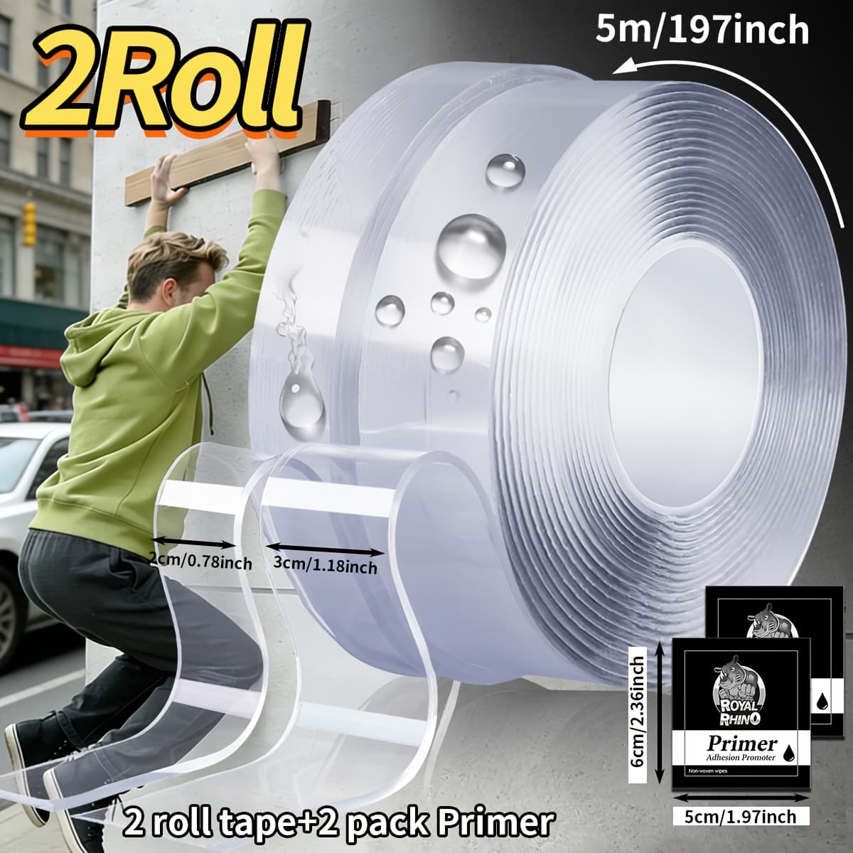 TEMU 2pcs 5m Strong Adhesive Nano Double-sided Tape, High Transparent Acrylic Tape, No Self-adhesive Adhesive, 2 Sizes (width 20/30mm), Suitable For Home And Office Use