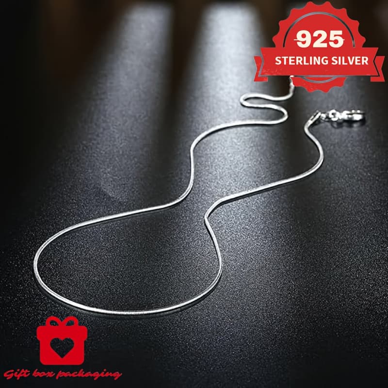 TEMU 1mm Handmade Necklace, 925 Sterling Silvery Fashion Round Snake Chain Necklace, Unisex, In Multiple Sizes, , Birthday Party, Daily Gift For Him/her/girlfriend, Comes In A Box