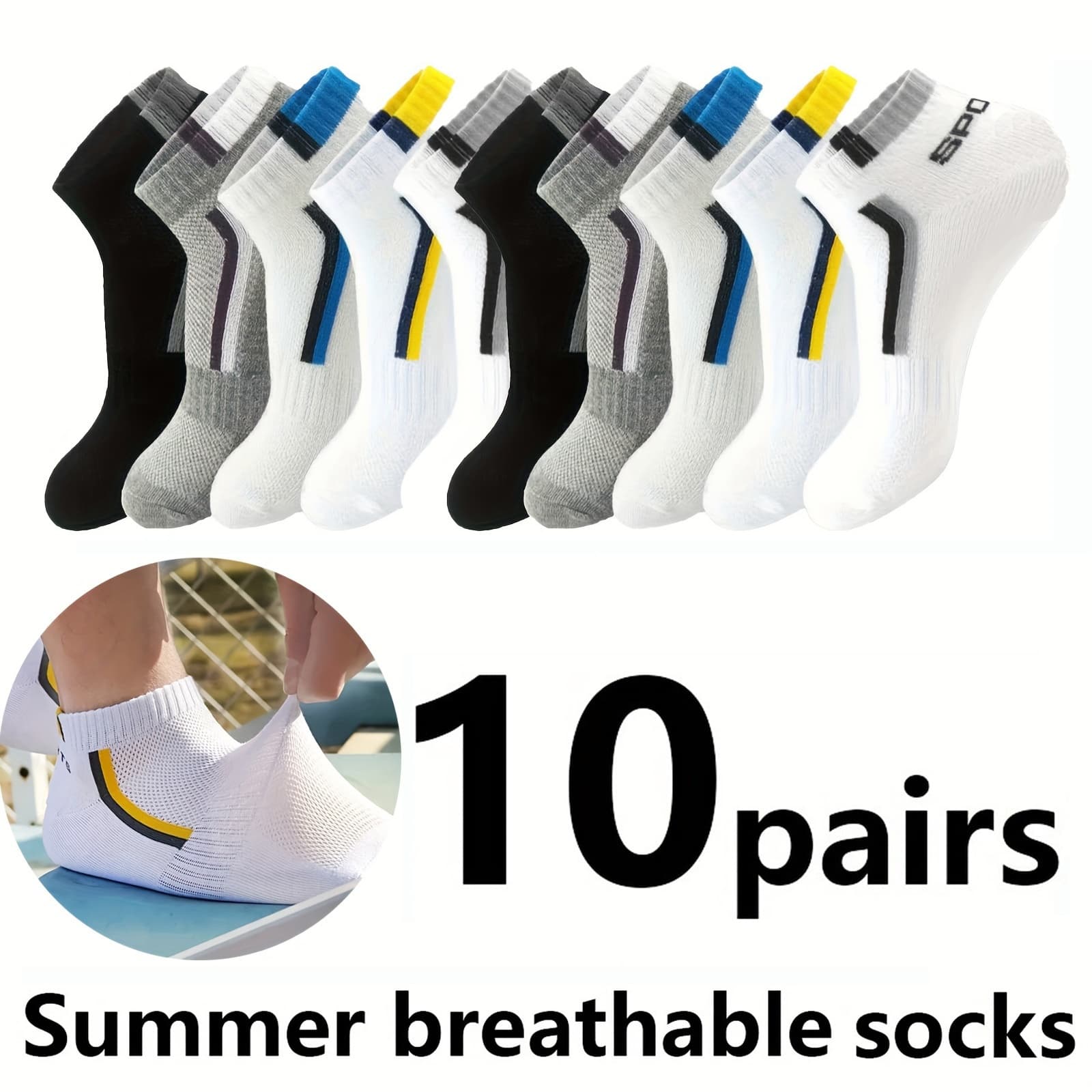 TEMU 10 Pairs Of Mixed Colors, Socks Anti-odor Low-top Sweat-absorbing Socks, 2 Boat Socks, Comfortable And Breathable, Thick And Warm, Suitable For All Kinds Of Sports, Holiday Gifts For