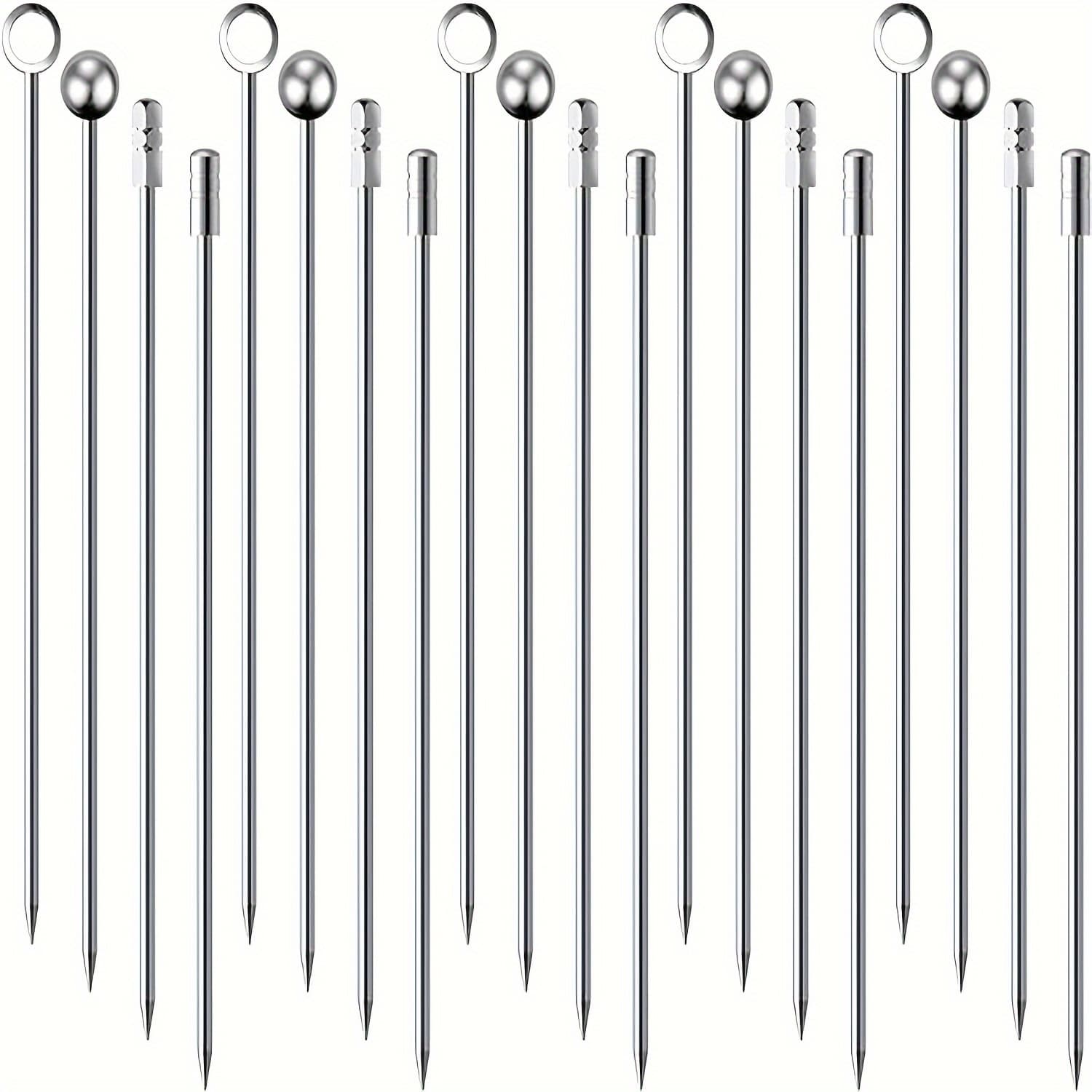 TEMU 20pcs Stainless Steel Cocktail Picks - Reusable Martini Skewers For Olives, Appetizers & More - Durable, Rust-resistant Metal