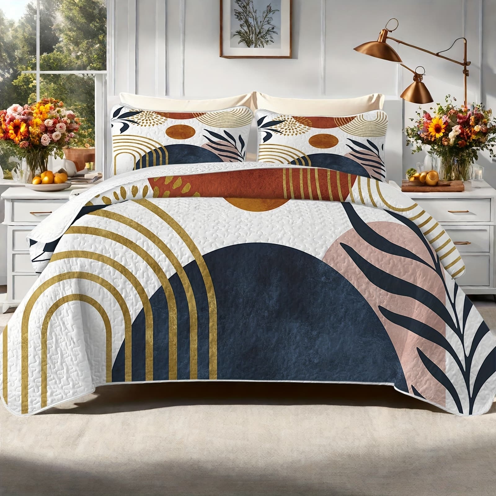 TEMU 2/3pieces Quilt Set Bedspreads - & Quilt Lightweight Microfiber Bedspread - Print Coverlet - , Hypoallergenic & Breathable For - Family Gift Set (1 Quilt, 1 Shams)
