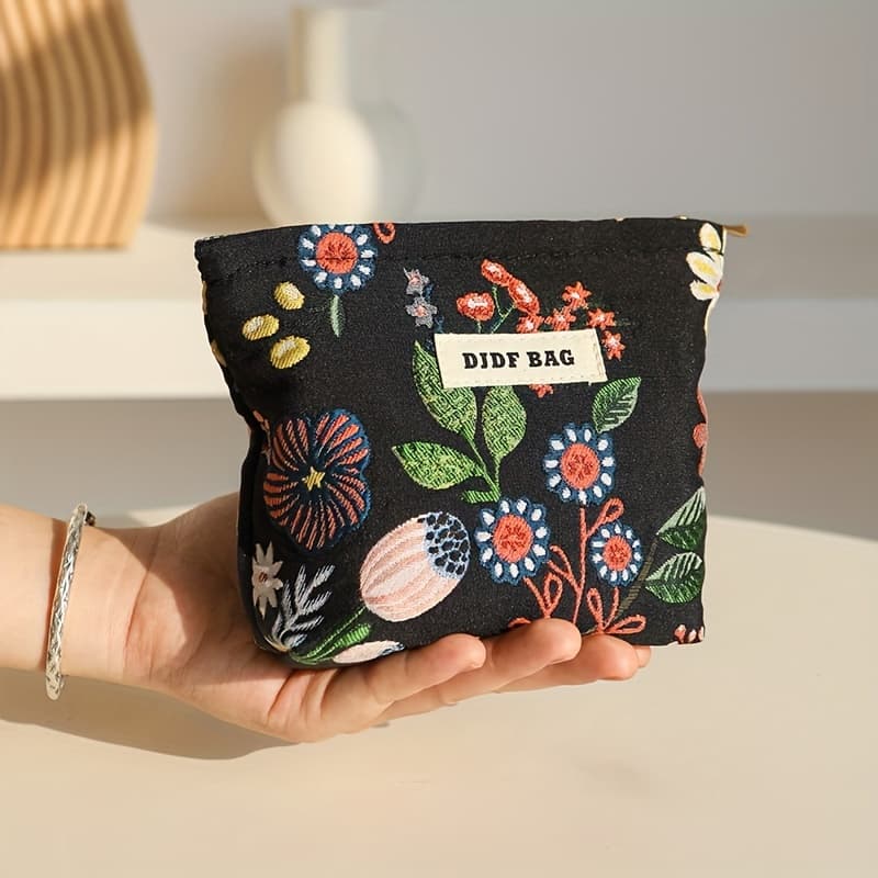TEMU Toiletry Bag Mini Small Size Makeup Bag Envelope Black Jacquard Bag Portable Large Capacity Coin Purse Earphone Bag Sanitary Pad Storage Bag