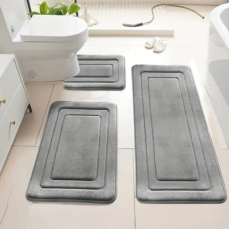 TEMU 3-pack Ultra Absorbent Bath Mats | Non-slip Bathroom Rugs, Soft And Comfortable Polyester, Rectangle Shape, Machine Made, Universal Holiday Use