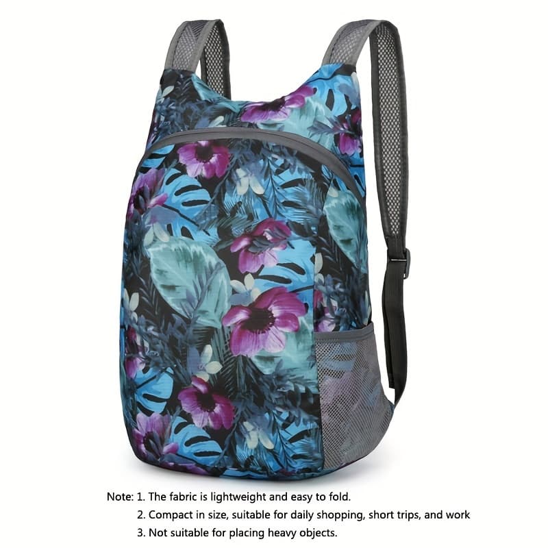 TEMU Lightweight & Foldable Floral Backpack - Ultra-thin, Multi-functional For Hiking, Travel, Work, Shopping | Polyester, Adjustable Straps