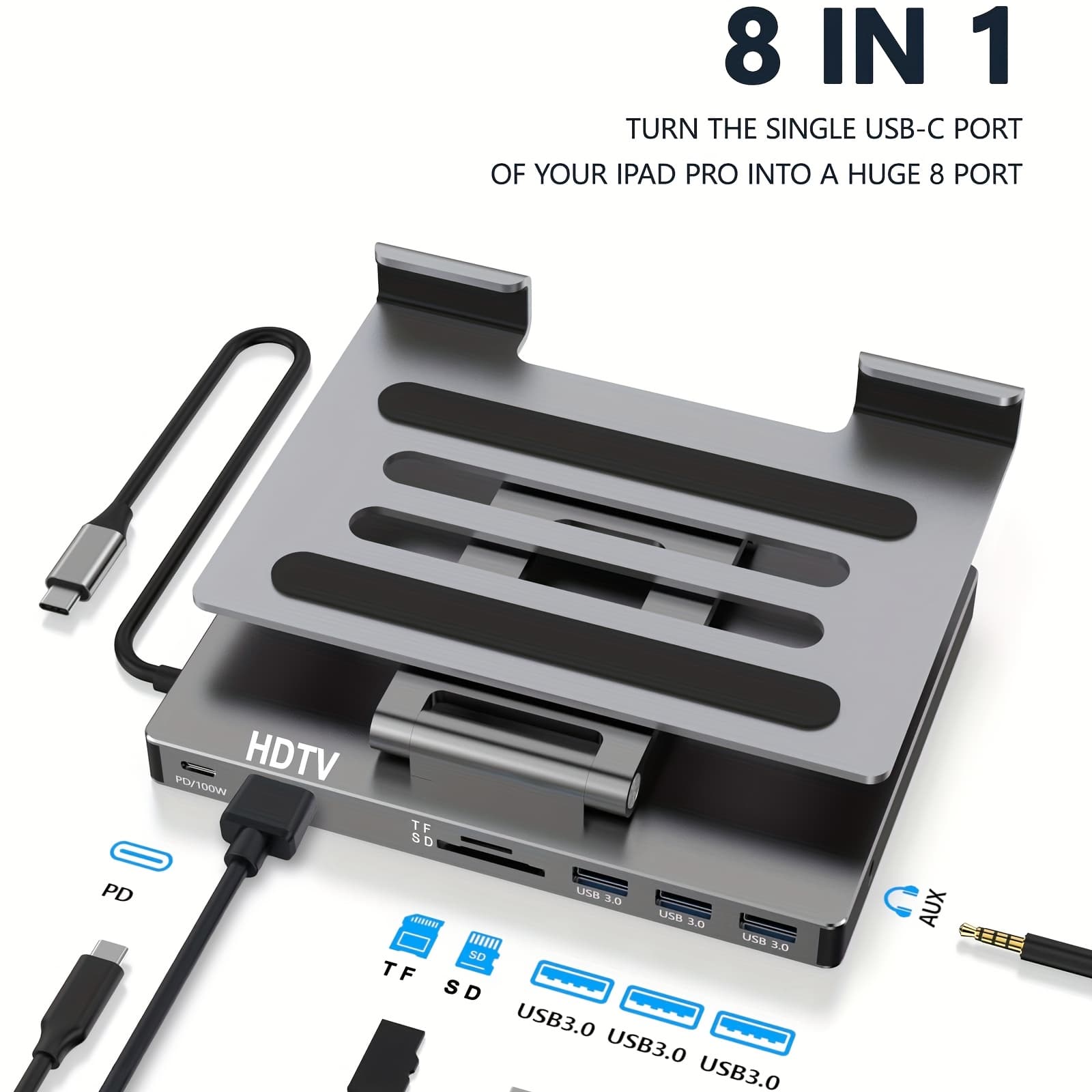 TEMU Ipad & Phone Rotating Stand Docking Station | 4k 60hz, Gigabit Ethernet, Usb | Office For Ipad Pro/phone