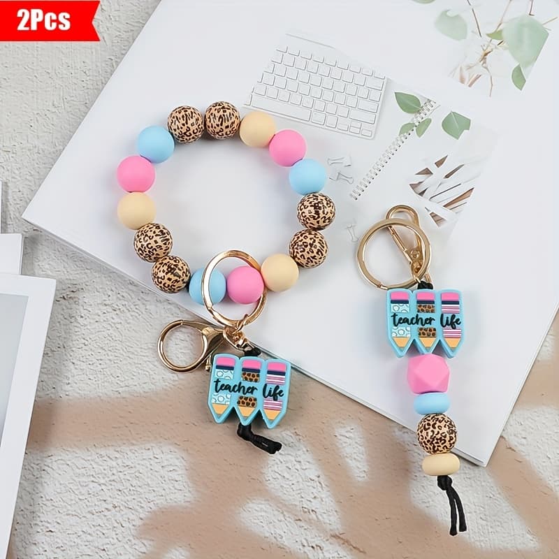 TEMU 2pcs Pencil Charm Silicone Keychain Bracelet Keychain, Teacher's Day Gift