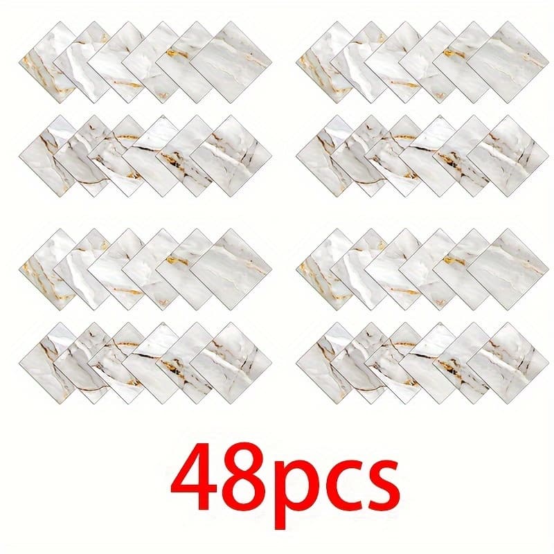 TEMU 48pcs Marble Peeling Wall Tile Sticker -11.8 Inches X 11.8 Inches - , Waterproof, Oil Resistant, Non Slip, Detachable Decoration, Suitable For Modern Spaces