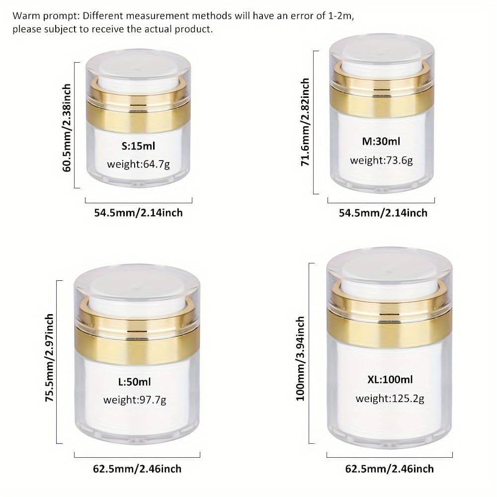 TEMU 1pc Cream Jar Vacuum Bottle, Airless Pump Jar Bottle Travel Containers For Lotions And Creams Leak Proof Empty Refillable Cosmetic Jar Container With Pump - 15ml/30ml/50ml/100ml